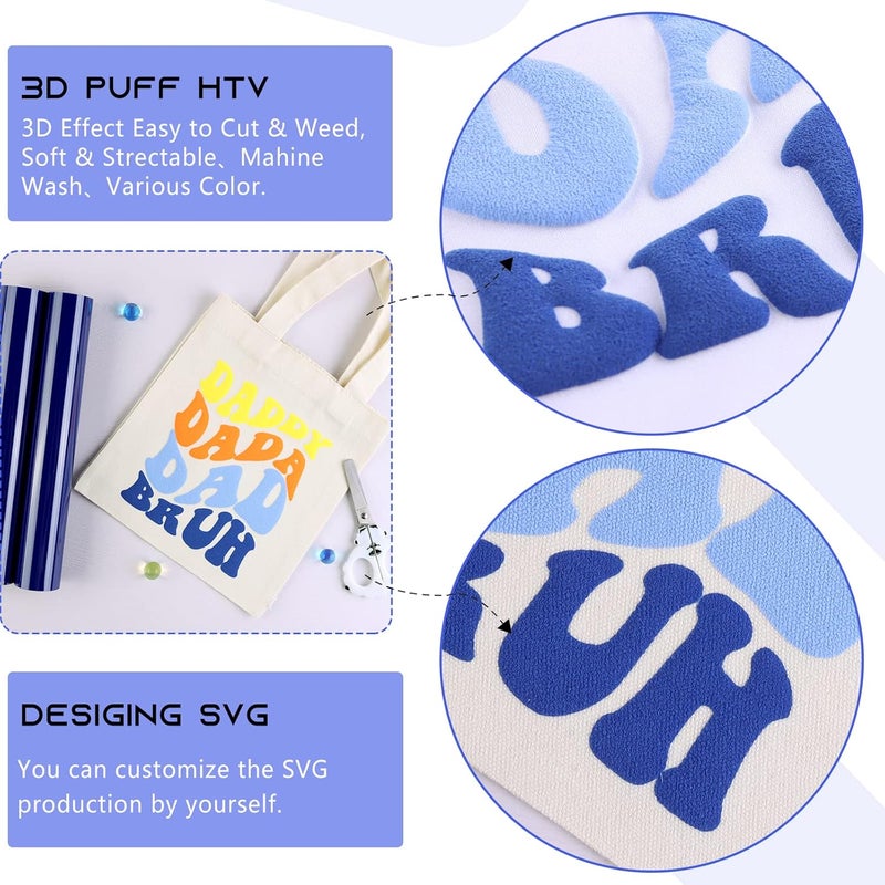 Tintnut Puff Vinyl Heat Transfer - 10inches x 6ft 3D Dark Blue Puff HTV Roll Heat Transfer Vinyl Foaming Colorful Puffy Iron on Vinyl for T-Shirts DIY Compatible with Cricut or Silhoutte Cameo - Image 5